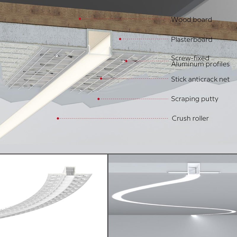 SuperlightingLED Spotless Plaster in Recessed Flexible Drywall LED Channel Fully Bendable LED Aluminum Profile Track for Custom LED Strip Lighting Solutions, 3.28ft x 3 Pcs (P5615 Inside width 12.5mm/0.5""), Silver - Image 5